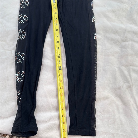 Poof! .  Black Leggings with Floral Side Pattern - Picture 2 of 5